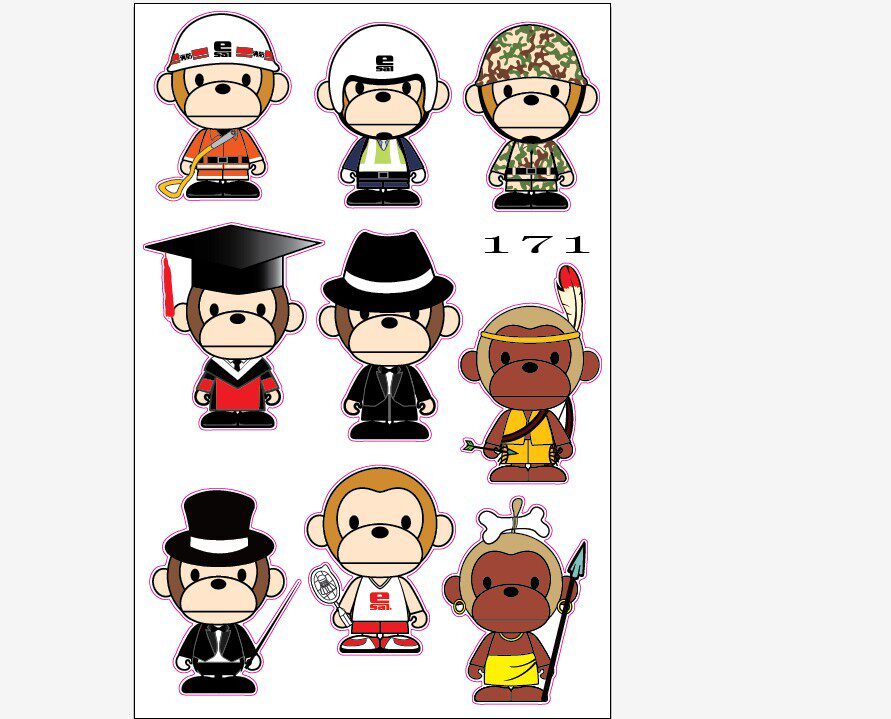 卡通猴子公仔贴可爱 嗨屁贴纸车贴摩托笔记本拉杆箱搞笑划痕 171