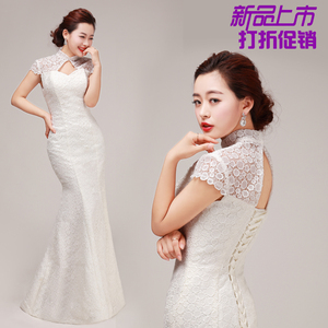 婚纱礼服2015新款韩版修身绑带镂空蕾丝包肩鱼尾包臀齐地乐悠悠