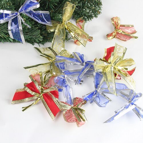 圣诞节装饰品两耳织带蝴蝶结圣诞树挂件吊饰场景氛围布置花色随机