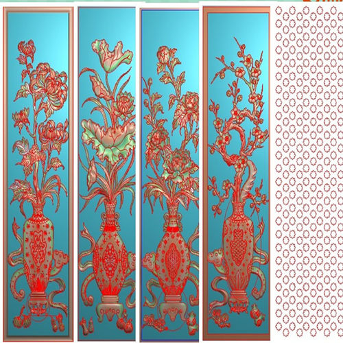 灰度图精雕图电脑雕刻图浮雕图花瓶四季花套图有线花鸟镂空