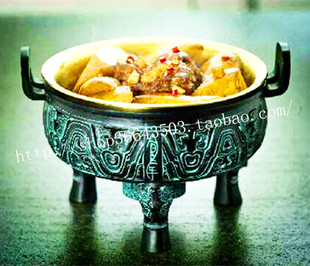 鼎麓 仿古青铜镂空铜火锅 干锅鼎酒精火锅 锅仔铜盆 餐具锅仔火锅