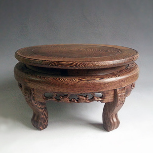 景德镇陶瓷鱼缸花瓶底座 实木红木鸡翅木底座 花盆奇石底座花架