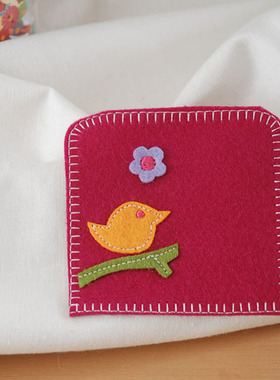 【M家】手工DY配件  紫色小鸟不织布 手缝装饰小包 小口袋布