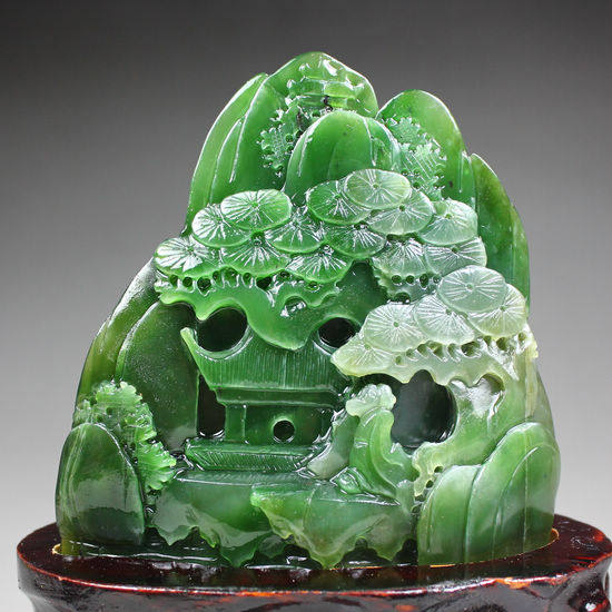 钱塘邮社    和田玉碧玉 深山悟道 摆件 送底座 送证