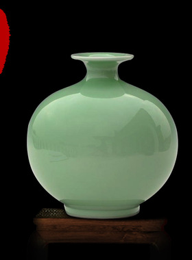 景德镇陶瓷器 花瓶 窑变青釉瓷花瓶摆件 客厅书房瓷器装饰品摆件