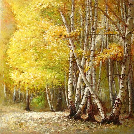 秋天白桦树林风景画 客厅沙发玄关入户纯手绘油画欣美画店