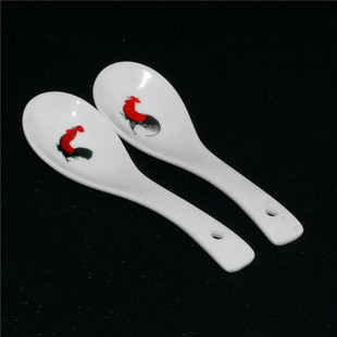 鸡公碗配套小汤羹小汤匙西餐勺子陶瓷纯白汤勺 怀旧餐具