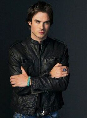 男装 春装 吸血鬼日记男主Damon达蒙 Ian同款皮衣 肩章立领皮夹克