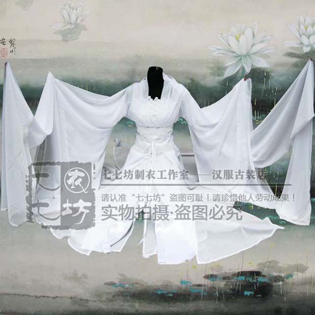 七坊表演仙女古装COS荷花神雕侠侣小龙女同款刘亦菲水袖舞蹈服装