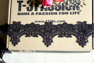 105D特价  黑色 紫金线镶嵌 细丝线水溶花边6.3公分宽5.8元1米