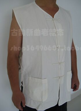 男背心汗衫马褂盘扣马甲全棉纯白色无袖复古夏季中国风经典唐装