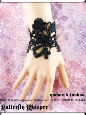 『黑暗绽放』哥特洛丽塔神秘巴洛克花朵立体黑镂空性感宽蕾丝手链