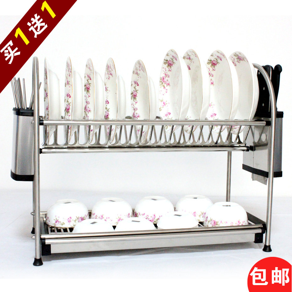 正品包邮浴室厨房置物架碗架收纳304不锈钢双层碗碟架沥水架层架