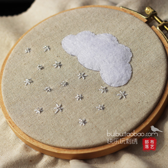 新手入门云朵雪花简单刺绣材料包 中小学生手工课作业diy圣诞礼物