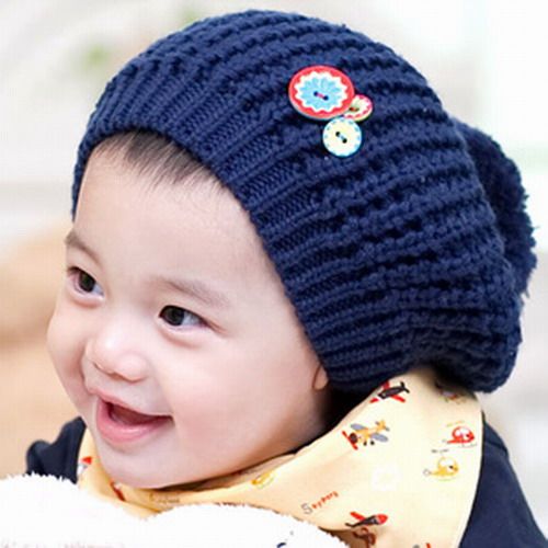 3642韩国进口彩色钮扣球球贝雷帽 婴儿童毛线帽子 宝宝秋冬保暖帽