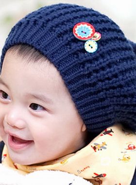 韩国进口彩色婴儿秋冬毛线帽子