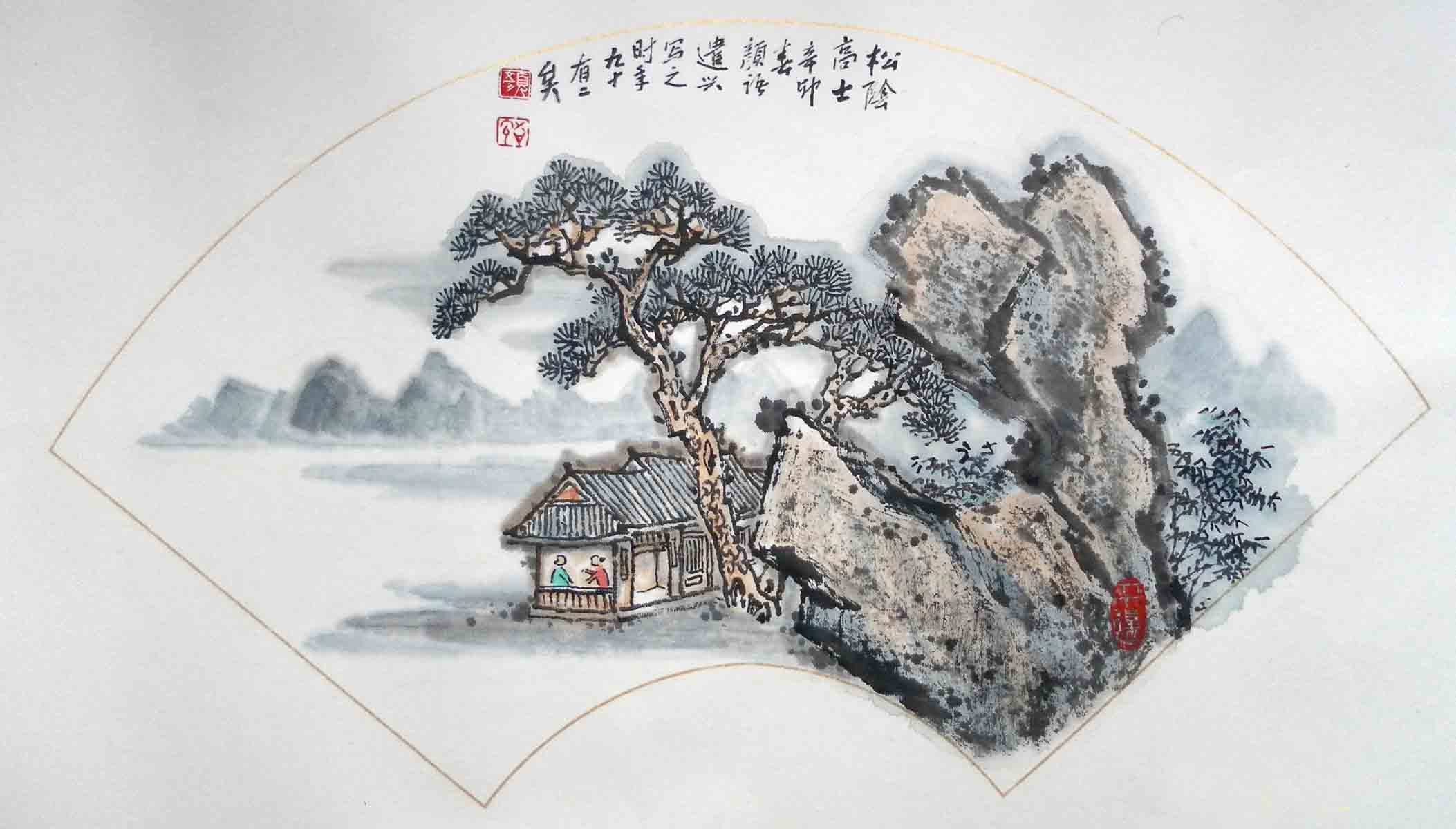 海报印制308素材松梅竹展板79松荫高士  jpg