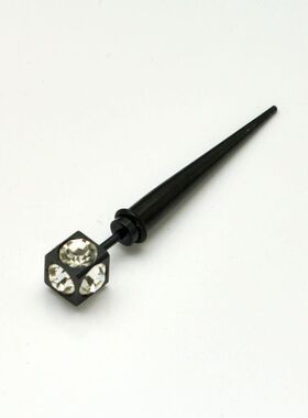 6MM黑色方形五钻配长锥钛钢耳钉/男生男士不锈钢耳钉耳环[2208]
