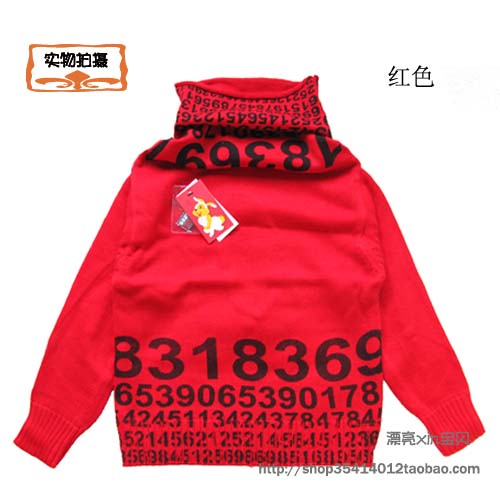 正品童装包邮 3折反季清仓 女童红色高领时尚毛衣纯棉厚毛衫2021