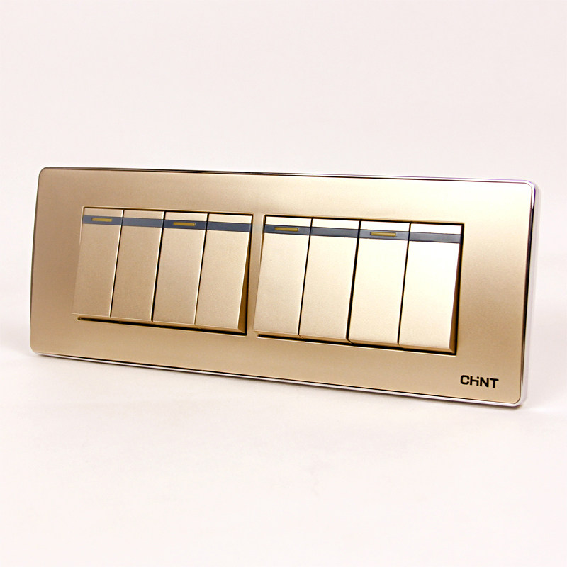 正泰开关插座面板大盒 NEW5F八开双控开关118型195 香槟金色8开