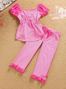 J001 欧美甜美性感风格 粉红色格子睡衣 居家服 有特大码