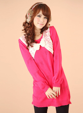 怡语6 杰杰丝女装 蝴蝶结蕾丝马甲 钩花针织连衣裙2件套 春装 款