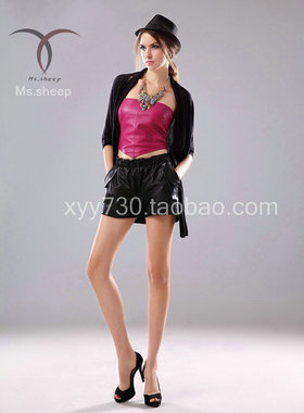 促销特惠欧洲站欧美绵羊皮抹胸裹胸性感女王女式打底小皮背心