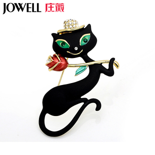 水钻胸针西装 合金时尚 包邮 配饰黑猫玫瑰俏佳人胸花别针173 饰品