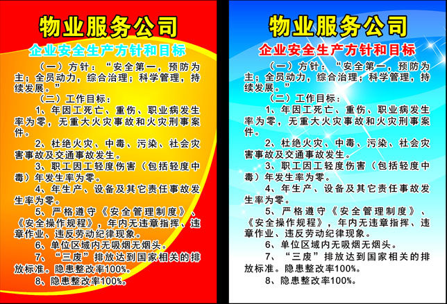 海报印制664展板素材723物业服务公司安全生产方针目标