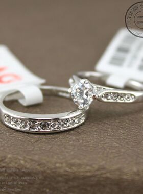 镶钻克拉结婚情侣百搭戒指