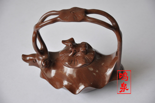 木鱼石茶壶精品山东泰山木鱼石荷叶提梁茶壶茶具茶杯原石水壶