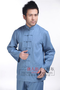 新款特价 纯棉牛仔男士唐装传统文化服时尚都市