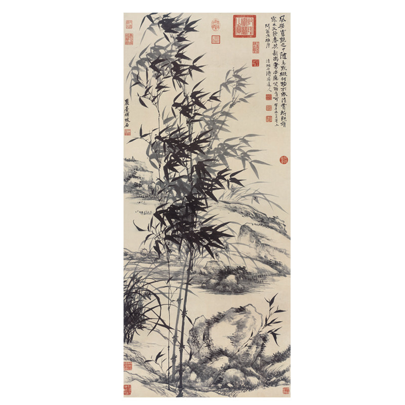 西泠印社 石涛《竹石图》复制画客厅玄关背景墙装饰挂画国画书房装饰