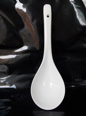 白色环保无铅镉陶瓷长柄大汤勺子煲汤伴侣搅拌加长把厨房弯曲装汤