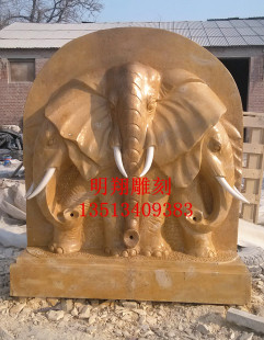 象头园林庭院装 饰摆件大理石 流水雕塑墙面喷水 大象喷水浮雕石材