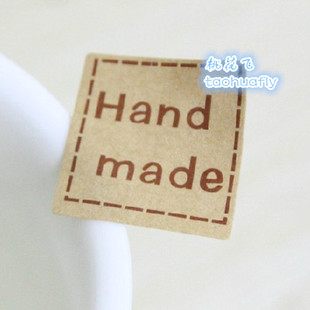 600枚一份/牛皮纸色正方形handmade封口贴纸手工标签贴/小装饰贴