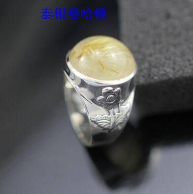泰银 925纯银 曼谷手工正品原创设计天然金发晶太阳花戒指15