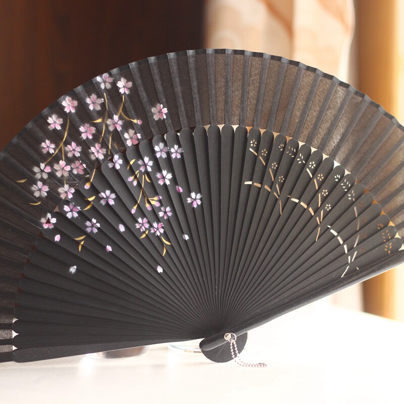 【珍藏】江户日式折扇 日本和风扇子 麦穗 扇骨喷绘樱花 渐变多色
