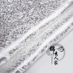 织锦缎布料 古装汉服凤尾 服装面料旗袍布料包装面料 白底白凤尾