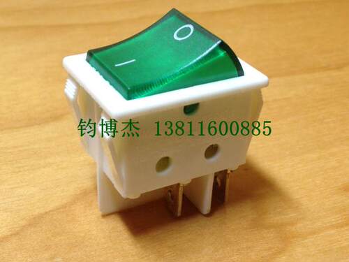 台湾进口宏聚船型开关R-210-C5L-WG 4脚带灯纯绿银触点翘板开关