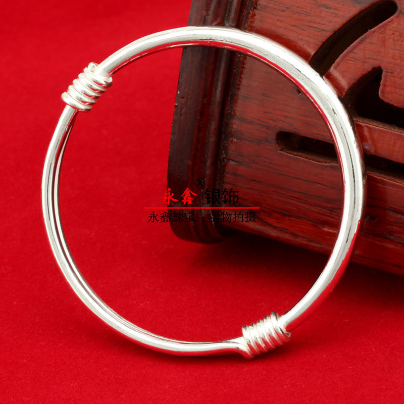 999纯银手镯女正品足银未镶嵌推拉镯子亮面光面送妈妈母亲节礼物