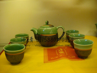 台湾建窑茶具正品 陶瓷茶具套装 翠绿九件三用壶/三色釉九件组