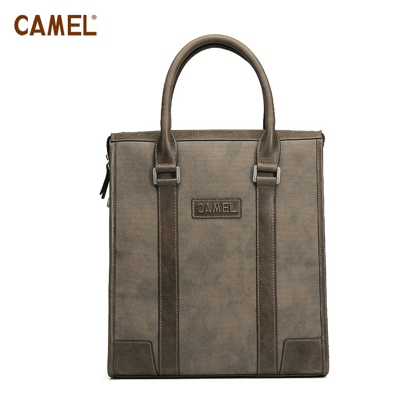 【非卖品】camel骆驼 帆布+牛皮 时尚手提包 男包 斜挎包 