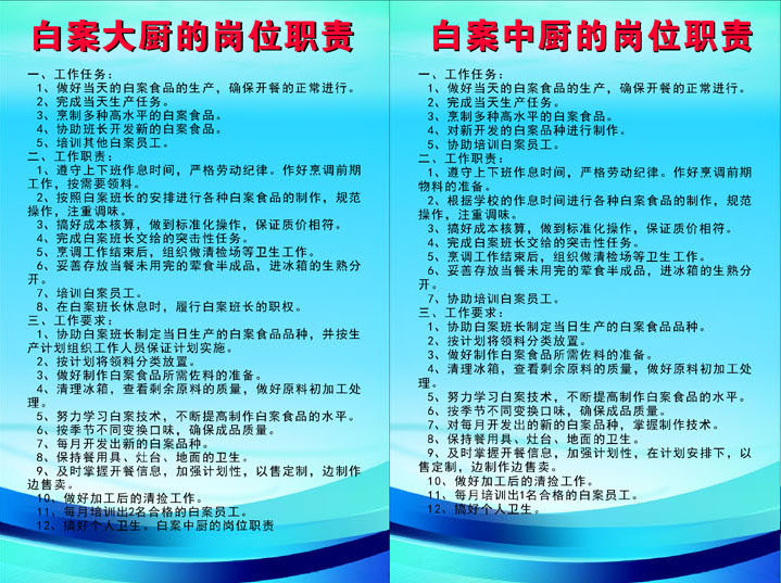 612海报印制海报展板素材955餐厅厨房食堂白案中大厨的岗位职责