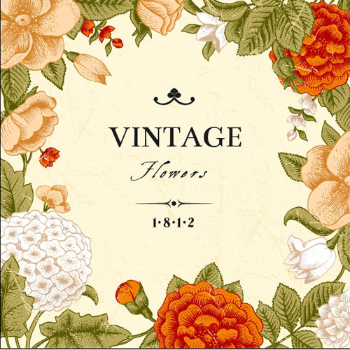 欧美复古vintage花卉花朵邀请函卡片海报矢量设计素材 名片素材