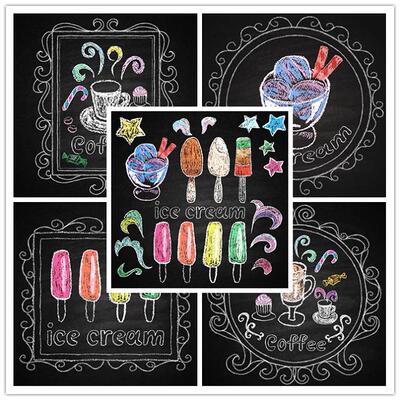 矢量设计素材 可爱粉笔手绘 冰激凌咖啡雪糕花纹 EPS格式源文件