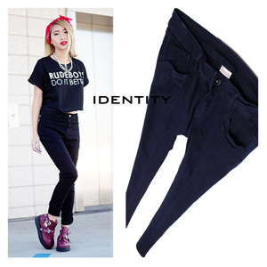 清货超小号秋冬 外贸 超显瘦 深蓝色 前后拼接款牛仔裤