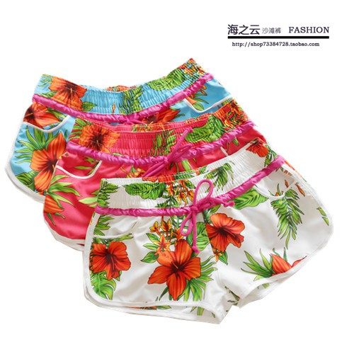 roxy金银花女沙滩裤大码短裤海边热裤速干泳裤比基尼泳衣速配三色