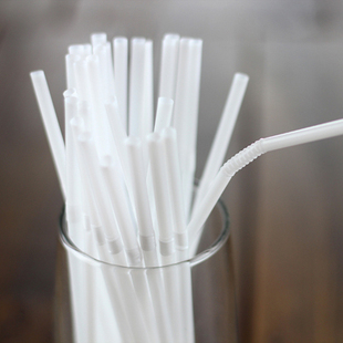 一次性吸管弯曲平口可乐饮料纯白吸管乳白塑料软吸管100只21厘米