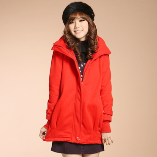 雅歌5 杰杰丝女装 简约高领连帽开襟拉链长风衣长版外套 秋冬款